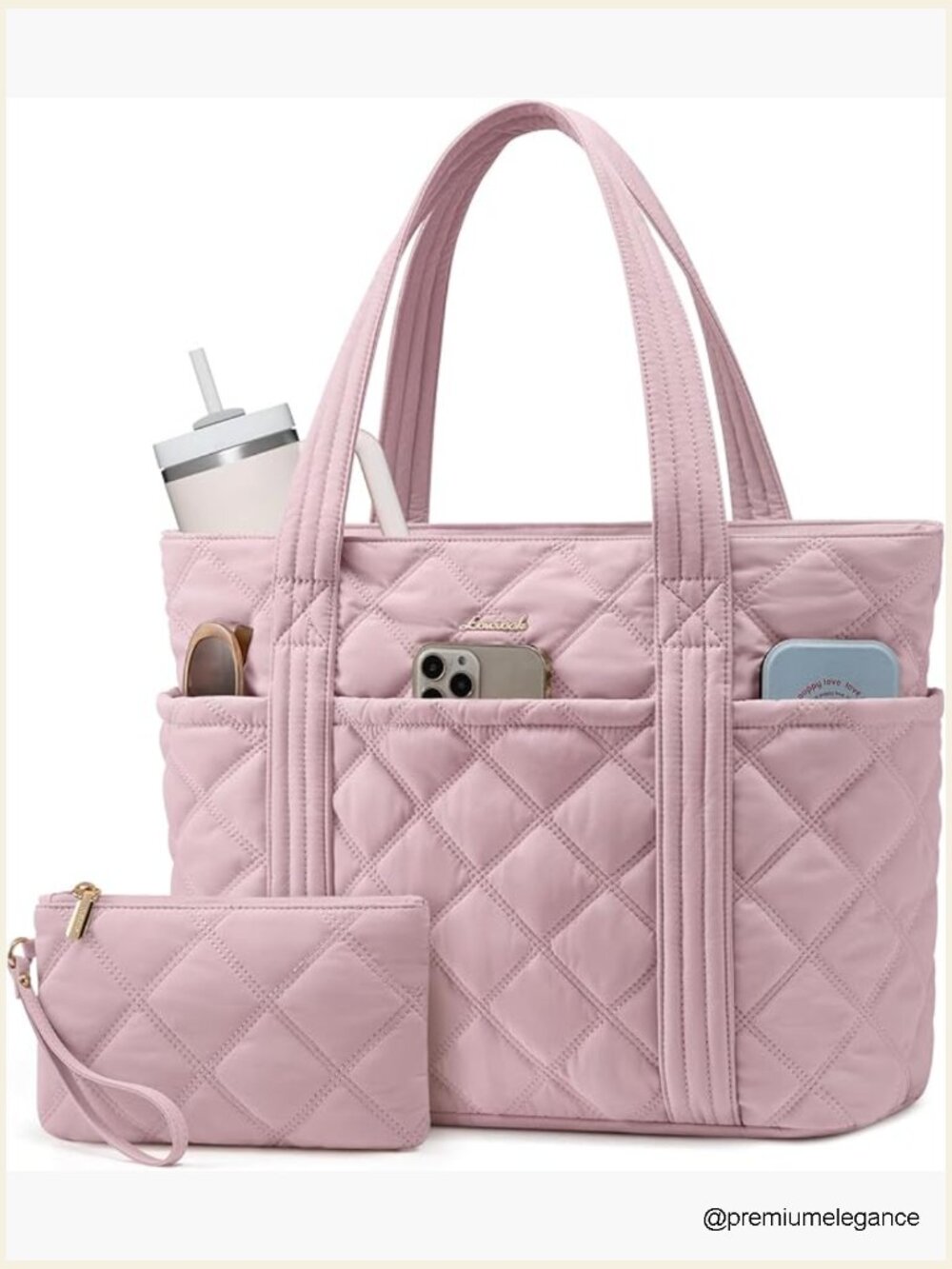 Puffer Tote Bag With Cup Holder, Work Handbag, Travel Carry On, 27l Capacity,
